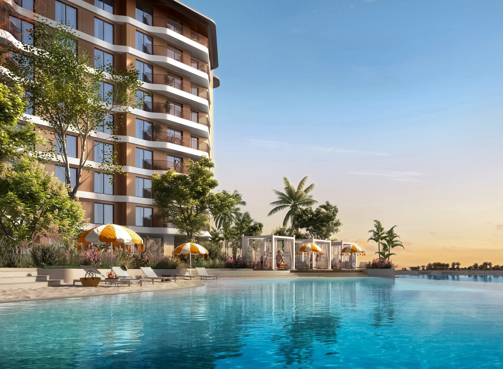 Gardenia Bay by Aldar Canal-side apartments with lush greenery and modern architecture on Yas Island, Abu Dhabi.
