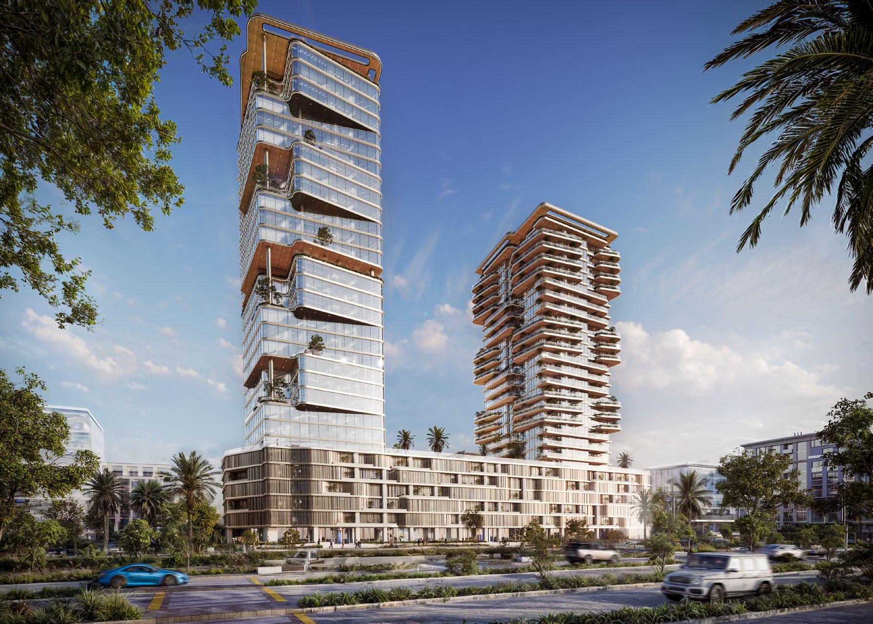 Radiant Atrium exterior façade view on Al Reem Island Abu Dhabi real estate development with modern architecture