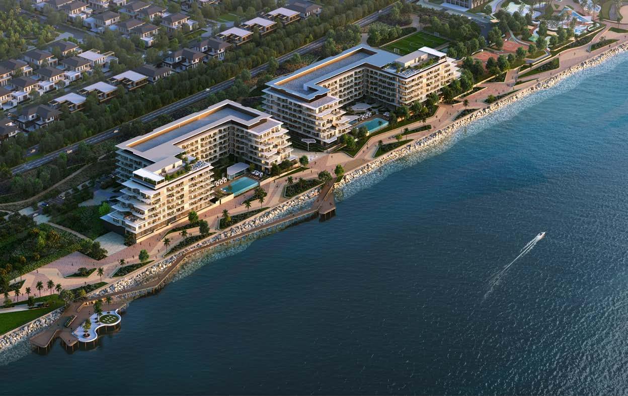 Modern exterior view of Bashayer Residences apartments on Hudayriyat Island showcasing sleek architecture and skyline backdrop.